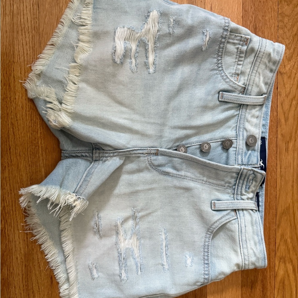 Hollister Blue Jean Shorts Distressed Raw Hem